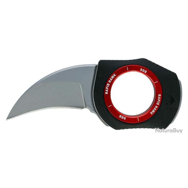 Couteau de cou SOG Rapid Hawk acier 420 lame karambit - Noir et rouge