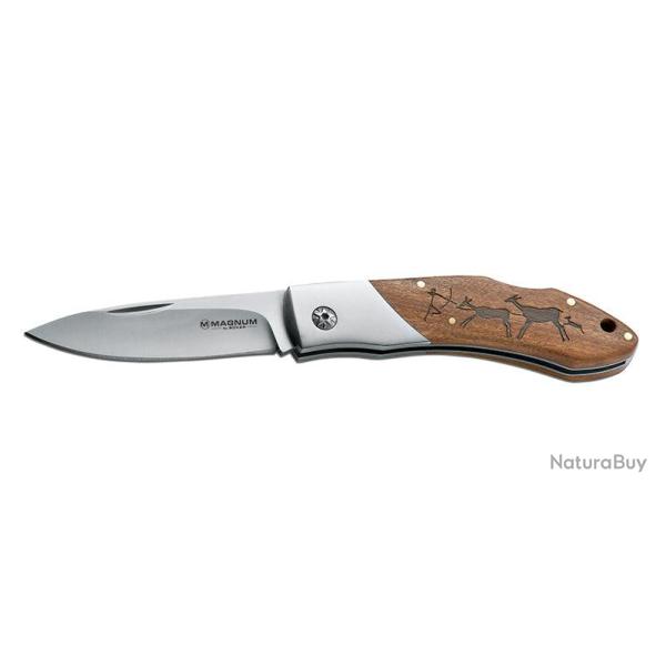 Couteau pliant Boker Magnum Caveman Steel acier 440A - Bois naturel