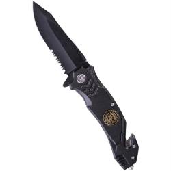Couteau pliant de secours Mil-Tec Fire Brigade lame 440A - Noir