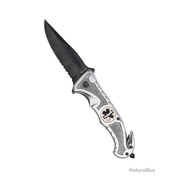 Couteau pliant de secours Mil-Tec Rescue lame 420 de 8,5 cm - Argent