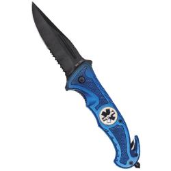 Couteau pliant de secours Mil-Tec Rescue lame 420 de 8,5 cm - Bleu