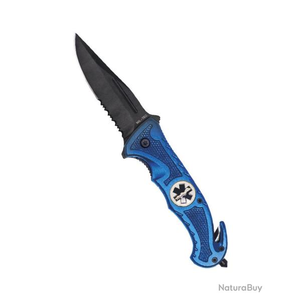 Couteau pliant de secours Mil-Tec Rescue lame 420 de 8,5 cm - Bleu