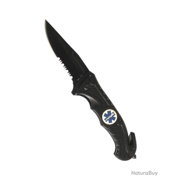Couteau pliant de secours Mil-Tec Rescue lame 420 de 8,5 cm - Noir