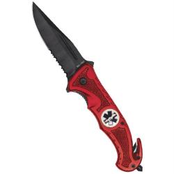 Couteau pliant de secours Mil-Tec Rescue lame 420 de 8,5 cm - Rouge
