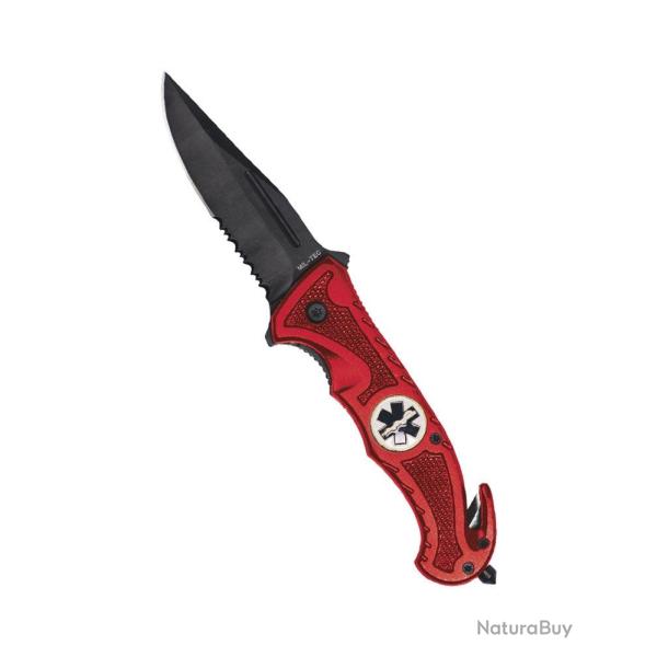 Couteau pliant de secours Mil-Tec Rescue lame 420 de 8,5 cm - Rouge