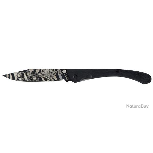 Couteau pliant Lug C63 Fleurs Nature acier 7Cr17MoV lame 80 mm - Noir