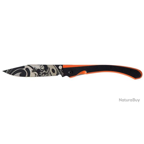 Couteau pliant Lug C63 Loup acier 7Cr17MoV lame 80 mm - Noir et orange