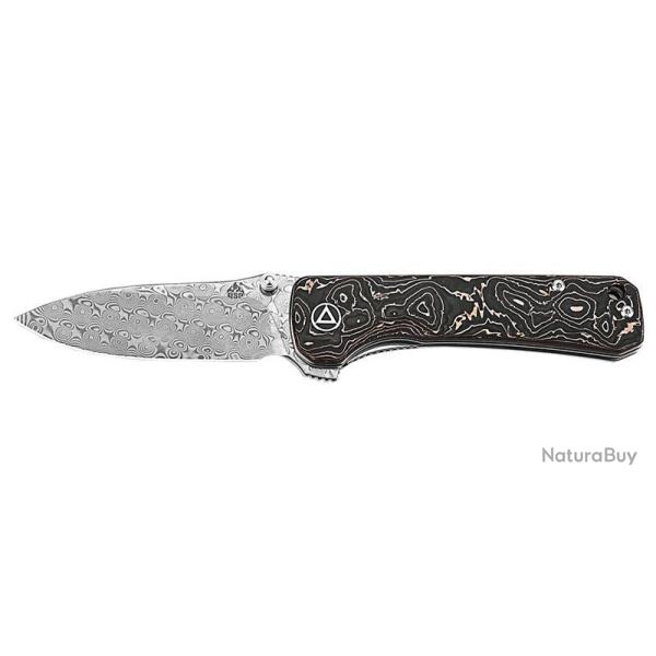 Couteau pliant QSP Hawk 131S acier Damas lame 82 mm lame drop - Noir et bronze