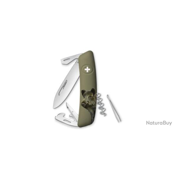 Couteau suisse Swiza D03 �dition Sanglier 6 outils lame 75 mm - Vert olive