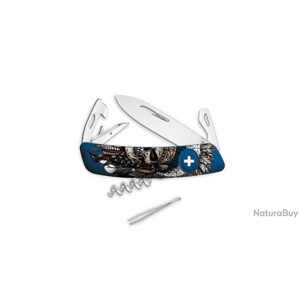 Couteau suisse Swiza D03 Indian Skull 6 outils lame 75 mm - Bleu