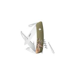Couteau suisse Swiza D05 gravure Cerf 8 outils avec scie - Vert olive