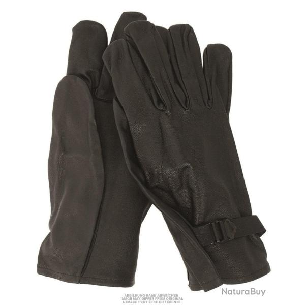 Gants � doigts en cuir type am�ricain de l'arm�e belge, stock - Noir