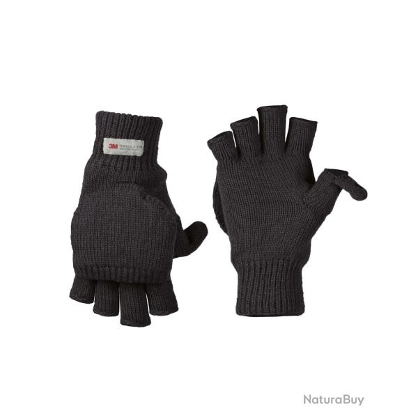 Gants mitaines Mil-Tec convertibles en polyacrylique ouatinage - Noir