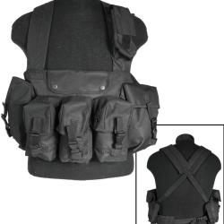 Gilet chest rig Mil-Tec 6 poches en polyester enduit - Noir