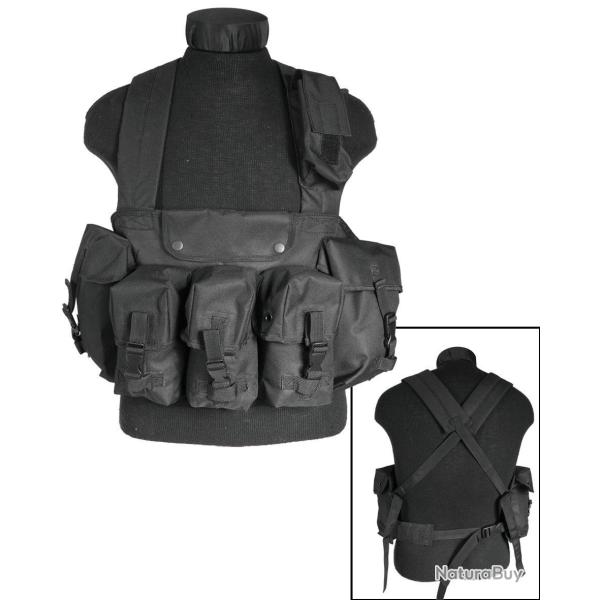 Gilet chest rig Mil-Tec 6 poches en polyester enduit - Noir