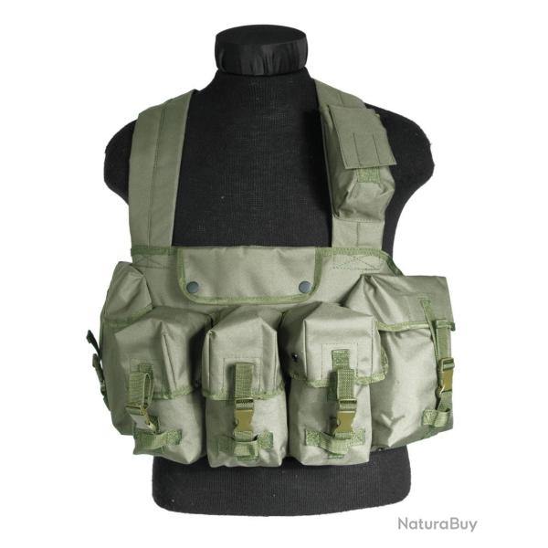 Gilet chest rig Mil-Tec 6 poches en polyester enduit - Vert olive