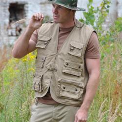 Gilet multipoches Mil-Tec en m&eacute;lange - Vert olive / XS
