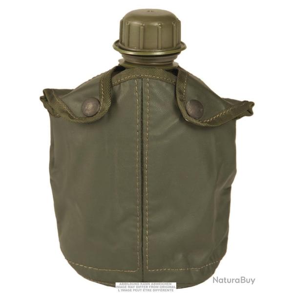 Gourde de l'arm�e belge de 0,75 litre avec housse en PVC, lot de 5 - Vert olive