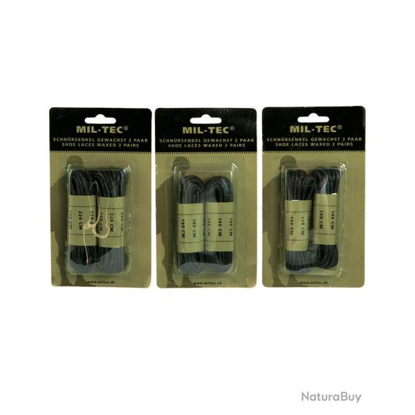Lacets Mil-Tec en coton cir� 140 cm de long pour chaussures - Noir