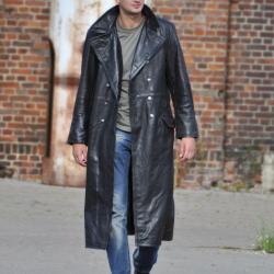 Manteau long Mil-Tec en cuir de buffle doubl&eacute; coton - Noir / 52