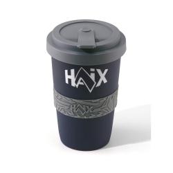 Mug nomade Haix 2Go en porcelaine avec bandeau silicone - Bleu