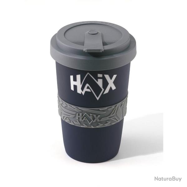 Mug nomade Haix 2Go en porcelaine avec bandeau silicone - Bleu