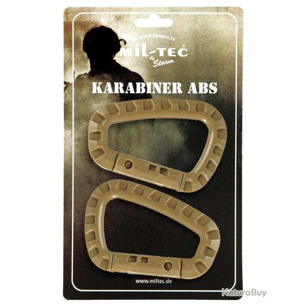 Paire de mousquetons d'accessoire Mil-Tec en ABS 8,3 cm - Coyote
