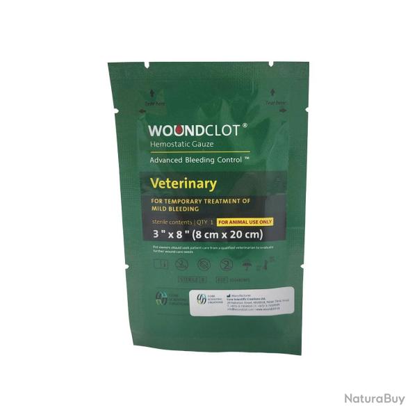 Pansement h�mostatique v�t�rinaire WoundClot 8 x 20 cm - Vert