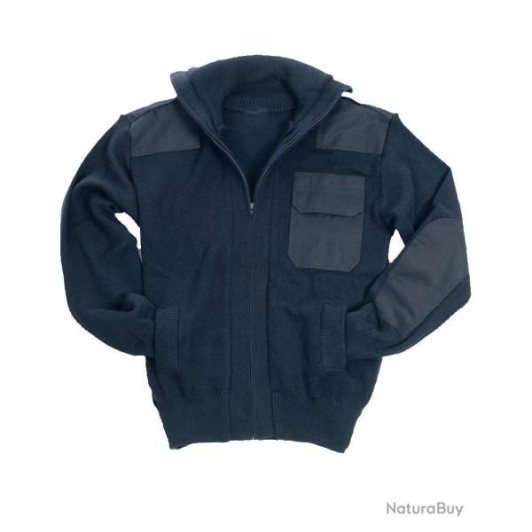 Pull militaire Mil-Tec en laine vierge 80 % renforts coudes - Bleu marine / 52