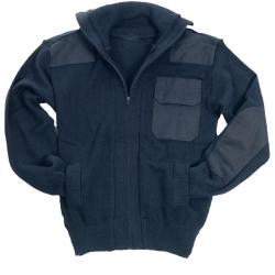 Pull militaire Mil-Tec en laine vierge 80 % renforts coudes - Bleu marine / 56