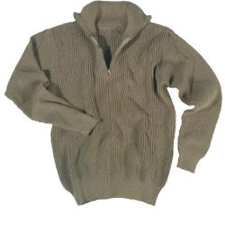 Pull Troyer Mil-Tec en polyacrylique 750 g/m&sup2; col &agrave; glissi&egrave;re - Vert olive / 50