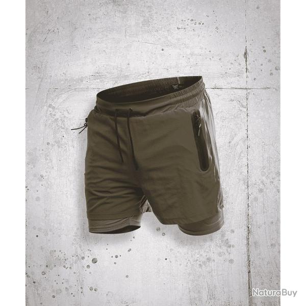 Short de sport Sprint 2-en-1 GK Undercover cuissard int�gr� - Kaki / 3XL
