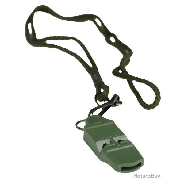 Sifflet de signalisation sans bille Mil-Tec en ABS avec cordon - Vert olive