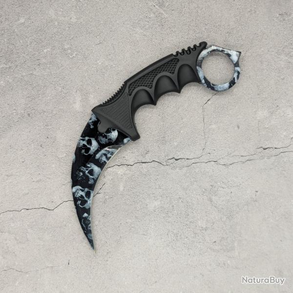 Couteau Karambit Dark Skulls CS:GO/CS2 IRL - Lame aff�t�e en acier inox - R�plique � l'�chelle 1:1