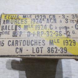 Boite de 15 Cartouches Cal.7,5x54MAS Mle 1929 C &agrave; balle ordinaire Mle 1924 C "NON OUVERTE"