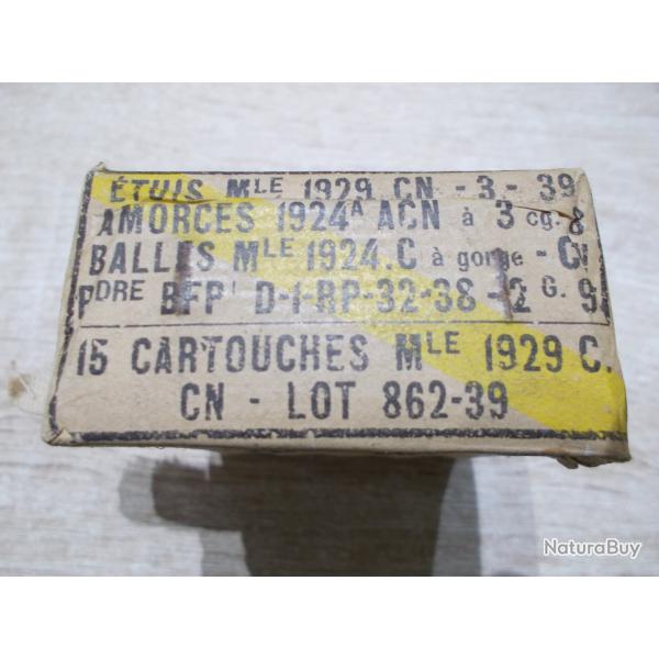 Boite de 15 Cartouches Cal.7,5x54MAS Mle 1929 C � balle ordinaire Mle 1924 C "NON OUVERTE"