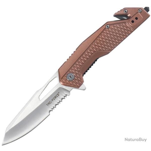 Couteau pliant Tac Force TF-2015 Rescue acier 3Cr13 lame 83 mm - Marron