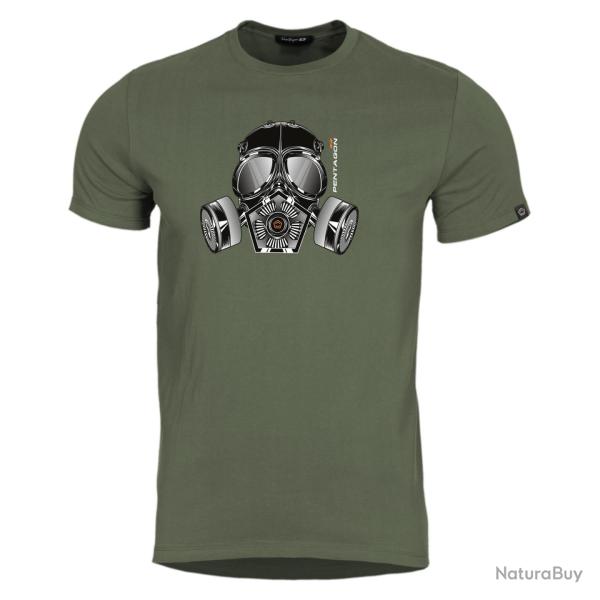 T-shirt Pentagon Ageron Gas Mask 190 g/m� coton fil� - Vert olive / XL