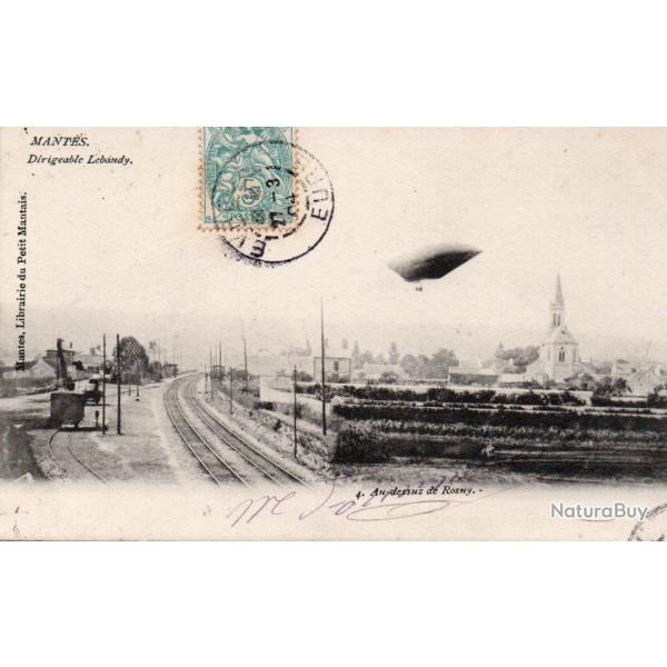 Carte postale ancienne Mantes - Dirigeable Lebaudy au-dessus de Rosny -N�8833