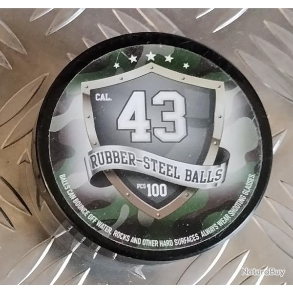 Pot de 100 billes Caoutchouc - Acier de calibre .43