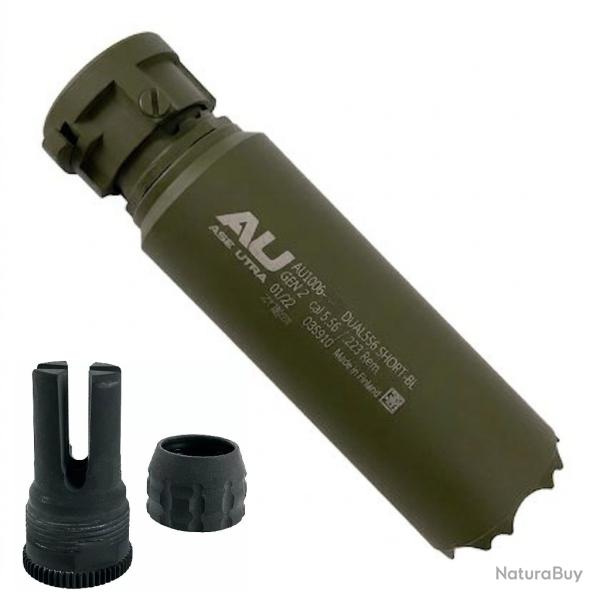 Pack Silencieux Ase Utra Dual Short 556-S-BL - 223 / 222 - Cerakote Od Green + Cache flamme