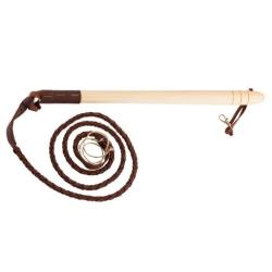 Fouet de chasse v&eacute;nerie manche bois, flotte cuir