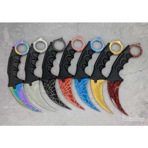 Lot de 7 Couteaux Karambit Crimson Web CS:GO/CS2 IRL - Lame aff�t�e en acier inox - R�plique 1/1