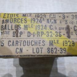 Boite de 15 Cartouches Cal.7,5x54MAS Mle 1929 C &agrave; balle ordinaire Mle 1924 C "NON OUVERTE" 2