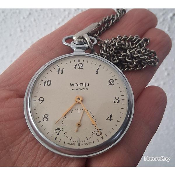 MOLNIJA MONTRE DE POCHE M�CANIQUE MADE IN URSS 1970 BON �TAT