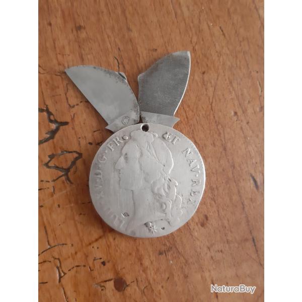 Couteau Monnaie ELOI PERNET sur �cu Argent Louis XV 1762