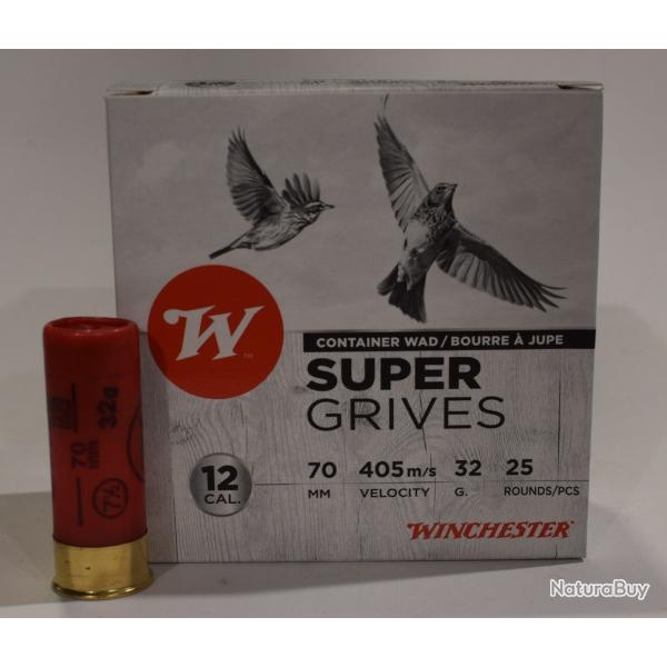 boite de 25 cartouches Winchester super grives , cal 12/70  bourre jupe , 32 grammes, Numero 7,5