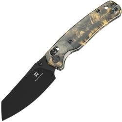 Couteau Bestechman Cicada's Wing Lame Acier 10Cr15CoMoV Manche R&eacute;sine Noire et Dor&eacute;e B-Lock BTKMK06S
