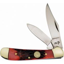 Couteau Frost Cutlery Copperhead Lame Acier Inoxydable Manche Os Piqu&eacute; Rouge Slip Joint F14950RPB