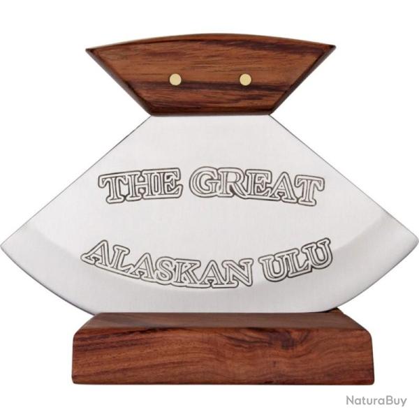 Couteau Fixe Rough Rider The Great Alaskan Ulu Lame Acier Inox Manche Bois Marron Support RR851